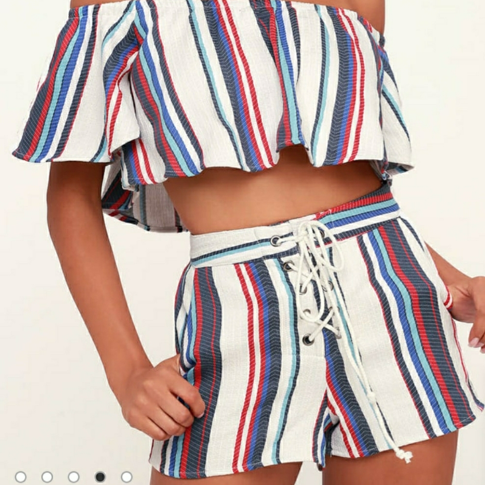 Lost + Wander Azul Multi Striped Lace Up Shorts